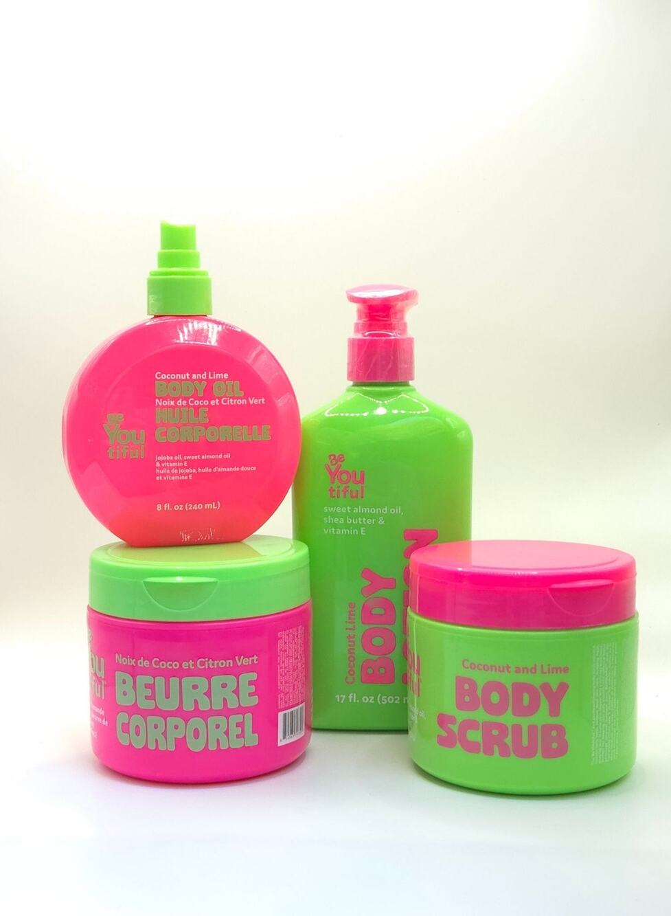 BeYouTiful Coconut & Lime 4 Piece Body Care Set Oil Lotion Butter Scrub